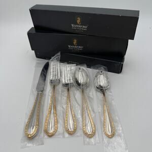 Waterford Powerscourt Gold Flatware 18/10 5 Pc Place Setting NIB